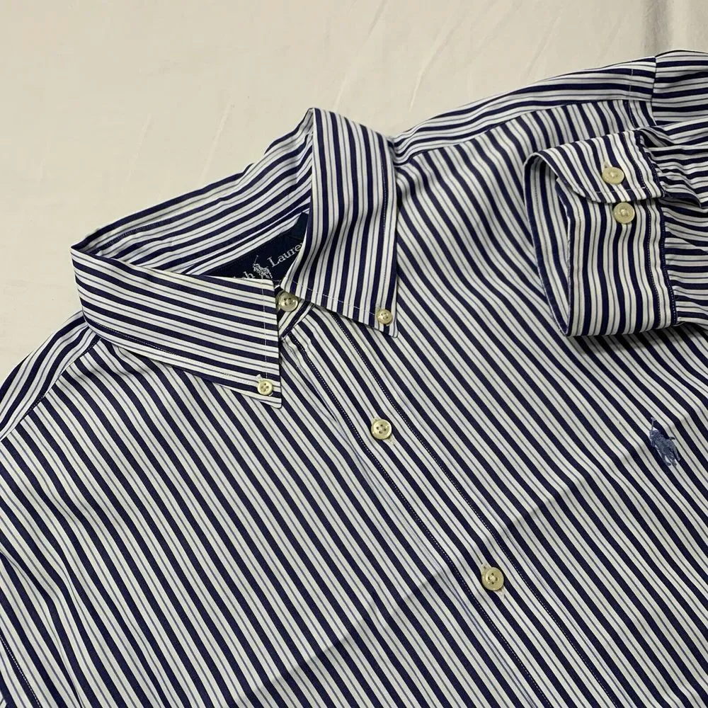 Ralph Lauren‎ Men's Classic Fit Blue White Striped Button Down Shirt Size 17/XL